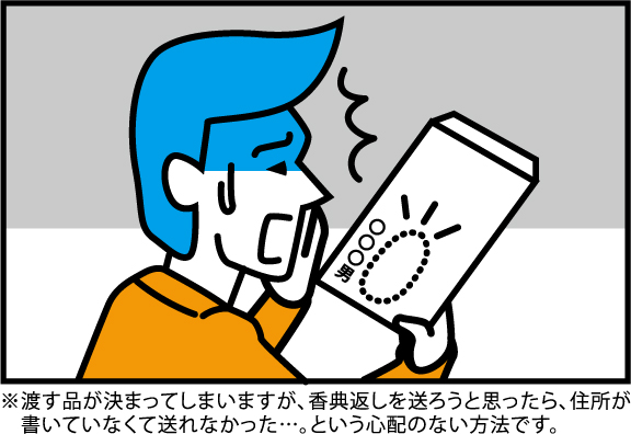 渡す品が決まってしまいますが、香典返しを送ろうと思ったら、住所がかいていて送れなかった・・・。という心配の無い方法です。